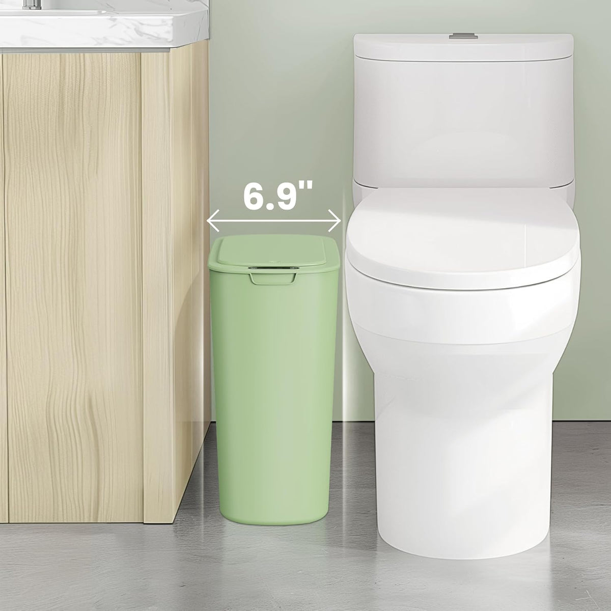 Cesun Motion Sensor Trash Can, 5 Gallon Automatic Bathroom Garbage Can with Lid, Touchless Smart Plastic Slim Wastebasket for Bathroom, Office, rv, Bedroom, Living Room, Green