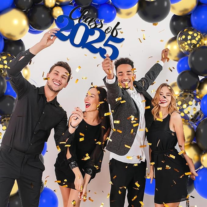 Royal Blue Black Gold Balloon Garland Arch Kit - Blue and Black Balloons Metallic Gold Balloons Video Game Balloons for Men Video Game Birthday Retirement Graduation Party Decorations