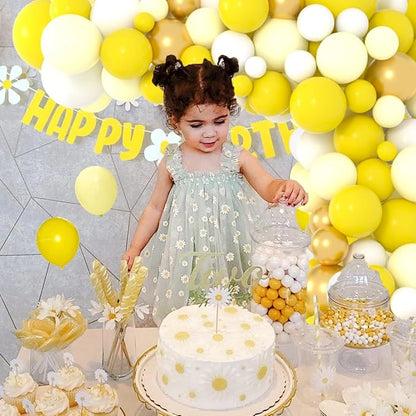 Pastel Yellow White Balloon Garland Arch Kit - Metallic Gold Balloons, Lemon Yellow Balloons for Sunshine Honey Bee Sunflower Birthday Baby Shower Wedding Party Decorations
