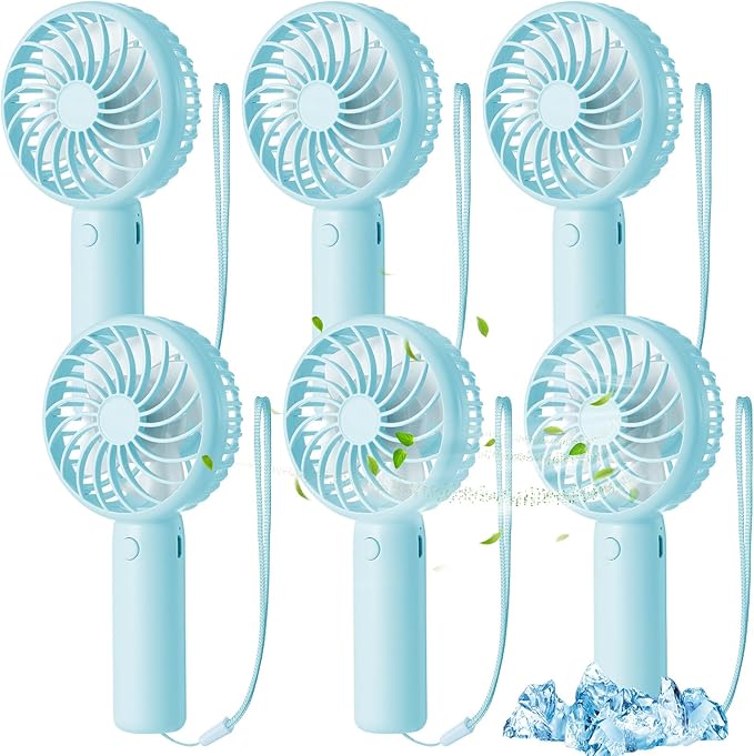 Tujoe 6 Pcs Mini Powerful Handheld Fan 3 Speed Personal Small Portable Rechargeable Fan with Base USB for Women Eyelash Makeup Office Travel Beach Indoor Outdoor (Blue)