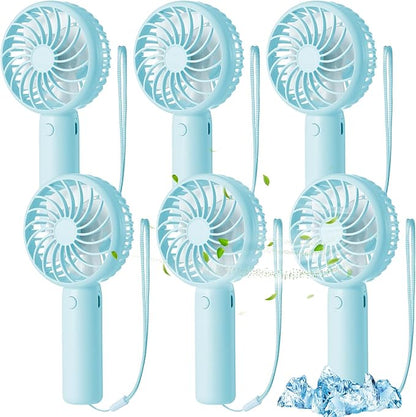 Tujoe 6 Pcs Mini Powerful Handheld Fan 3 Speed Personal Small Portable Rechargeable Fan with Base USB for Women Eyelash Makeup Office Travel Beach Indoor Outdoor (Blue)