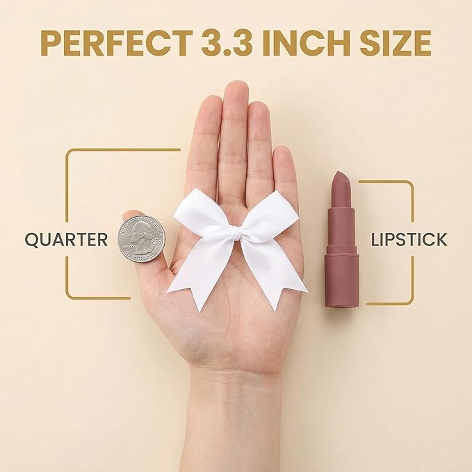 White Gift Wrap Bows – 50pcs 3.3 Inch Elegant Satin Bows for Gift Wrapping, Wedding Decor, Baby Shower, Party Decorations, Birthday, Easter, Christmas, Anniversary, DIY Crafts, Gift Bags