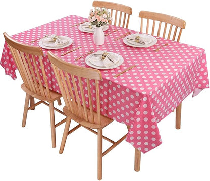 Kesfey 5 Packs Pink Polka Dot Tablecloth 54 x 108 Inch Minnie Mouse Table Cloths Pink and White Balloon Dots Minnie Theme Table Cover Disposable Plastic Rectangle Picnic Tablecovers for Birthday Party