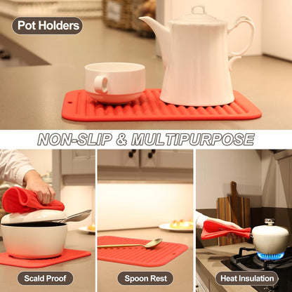 Joyhalo 4 Pack Silicone Trivets for Hot Pots and Pans,480℉ Heat Resistant Trivets for Hot Dishes,Hot Pads for Countertop,Kitchen Potholders,Red