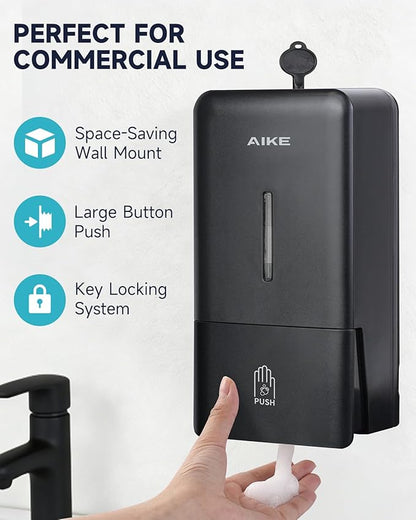 AIKE Foaming Wall Mount Soap Dispenser,27oz Drill-Free for Commercial Bathrooms,Model AK1006F(Black)