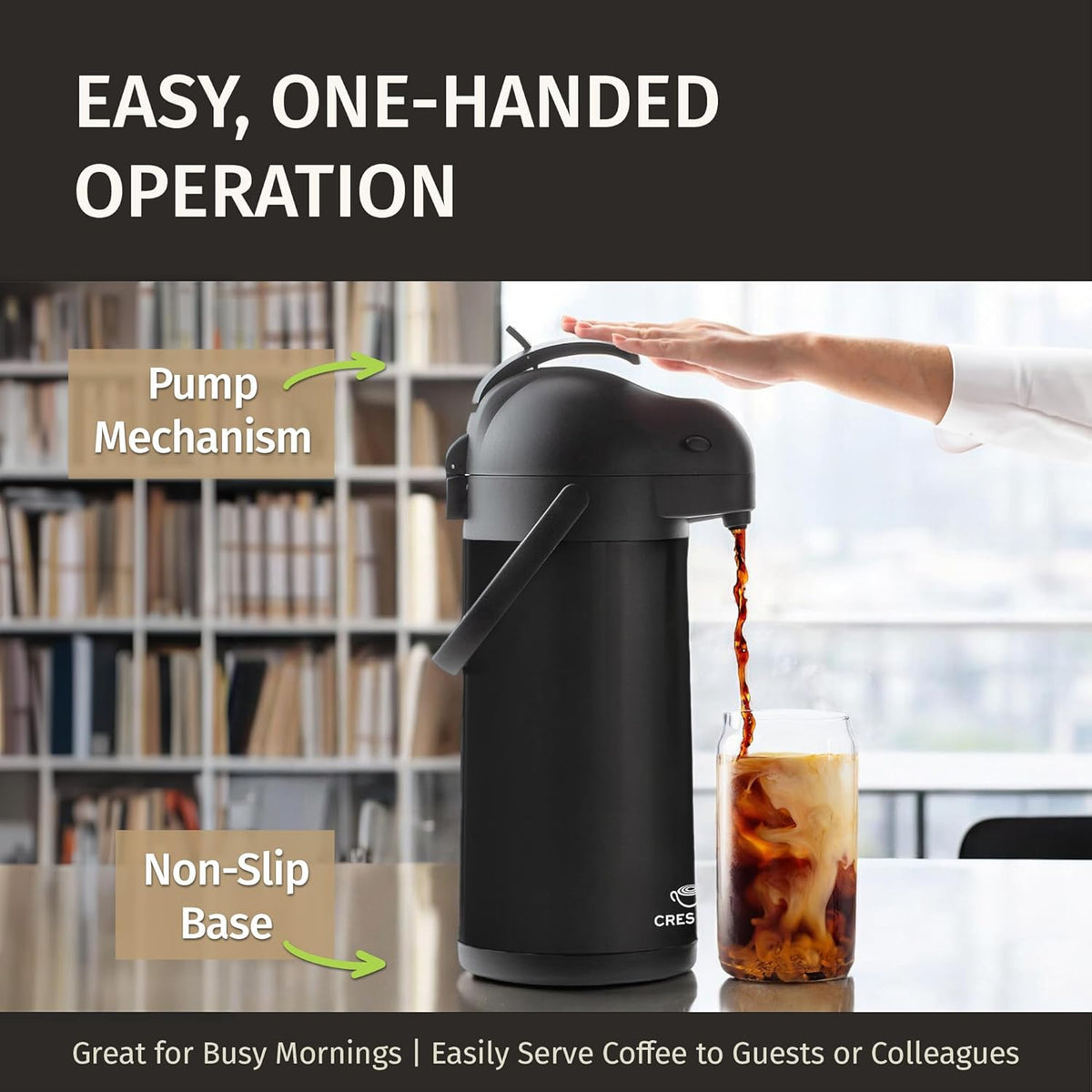 Airpot Coffee Dispenser With Pump, Black - 12 Hours Hot Water Dispenser with Pump, 36 Hours Cold - Coffee Thermal Carafe for Hot Drinks