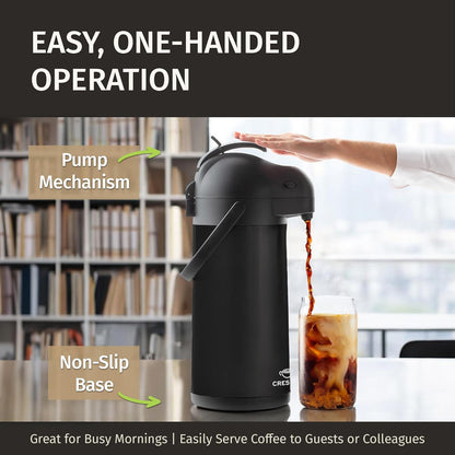 Airpot Coffee Dispenser With Pump, Black - 12 Hours Hot Water Dispenser with Pump, 36 Hours Cold - Coffee Thermal Carafe for Hot Drinks