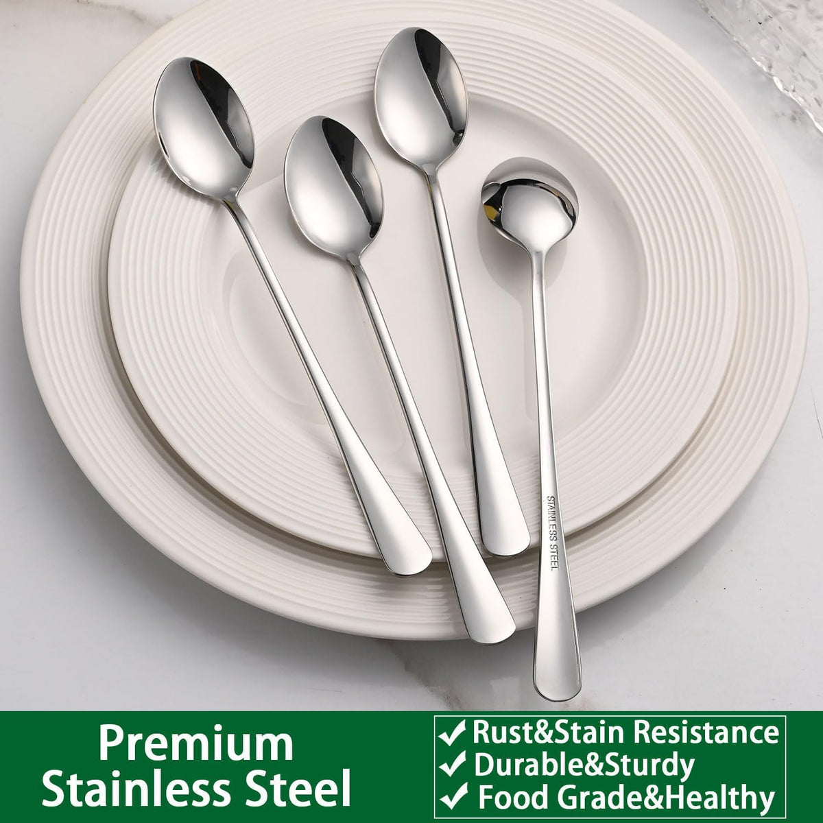 7.5 Inches Stainless Steel Iced Tea Spoons,Set Of 8 Long Stirring Spoons For Coffee,Cocktail,Ice Cream,Long Handle Iced Teaspoons For Bar