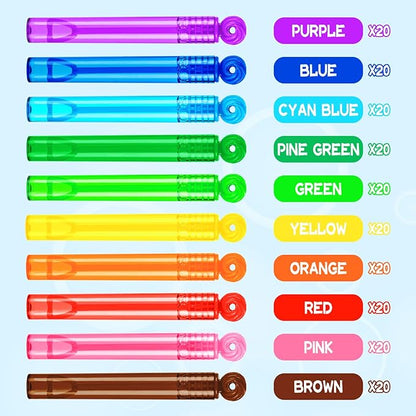 200 Pcs Mini Bubble Wadns Party Favors for Kids,10-Color Bubble Stick, Thanksgiving and New Year, Theme Birthday, Wedding, Summer Girls and Boys Carnival, Summer Outdoor Toys