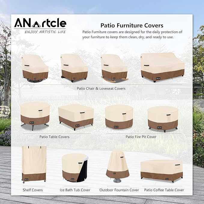Swivel Patio Chair Cover 4 Pack,600D Waterproof Heavy Duty Outdoor Chair Cover(28 W x 33 D x 36 H inches),Patio Furniture Covers,Outdoor Furniture Covers Waterproof,Beige&Brown
