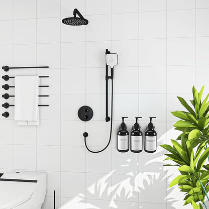 Shampoo and Conditioner Dispenser for Shower Wall 3 Chamber,Refillable Shampoo and Conditioner Bottles with Waterproof Labels,Soap Dispenser with Pumps