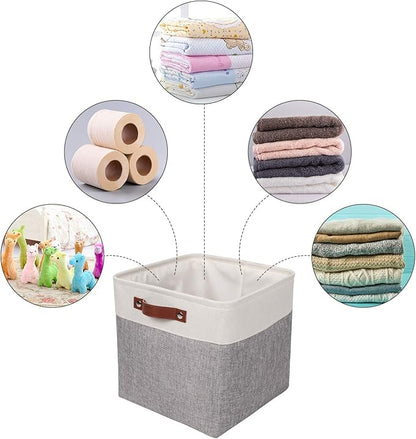 Univivi 13x13x13 Cube Storage Bins with Hard Bottom,4 Pack Storage Baskets with PU Handles Foldable Fabric Storage Bins for Clothes Organizing,Shelf,Gray