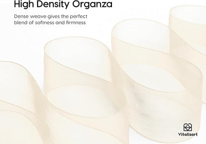 Vitalizart Organza Ribbon 1.5" x 30 Yd Cream White Sheer Ribbons for Gift Wrapping Crafts Christmas Party Decor Bows Wedding Invitations Wreaths Bouquet