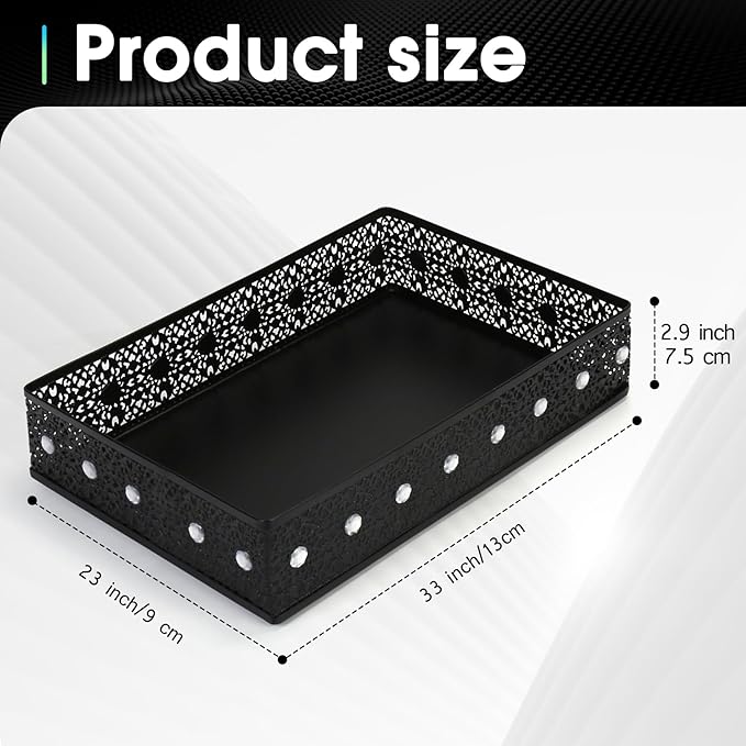Desk Drawer Organizer, A4 Large Metal Mesh Desk Organizer Tray, Carved Hollow Floral Desk Tray, Versatile Storage Box Set for Office Home Supplies,13x9x3 inches (Rhinestones,1 PC)