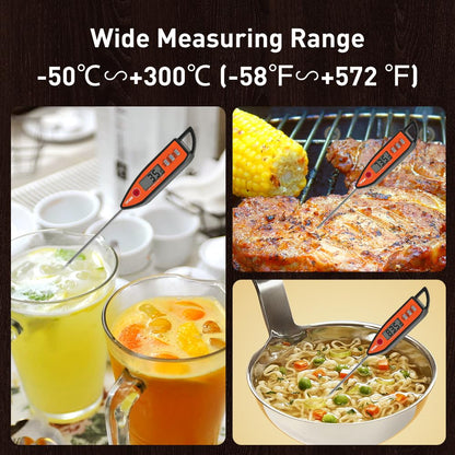 Wisebee Digital Meat Thermometer, Instant Read, ℃/℉ Switch, Long Stainless Steel Probe, Battery Powered, Food Thermometer for Cooking, Baking, Steak