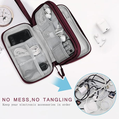 Skycase Electronic Organizer Travel Case - Waterproof Travel Cord Pouches for Organization, Cable Organizer, All-in-One Double Layers Storage Bag for Accessories, Charger, Cable, Wine Red