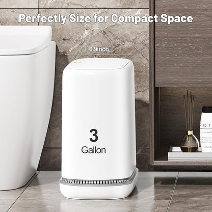 MOPALL Bathroom Trash Can, 3.3 Gallon Slim Garbage Can with Lid, Adsorption Narrow Trash Bin with Press-Top Lid, Plastic Small Waste Basket for Kitchen, Bathroom, Office, Bedroom, Living Room(White)