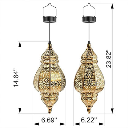Hapjoy Moroccan Hanging Solar Lights Outdoor Lantern Bidirectional Availabili Garden Decor Waterproof Plastic Gold Decorations for Patio Pathway Yard Backyard Solar Powered Garden Decorative (1, gold)