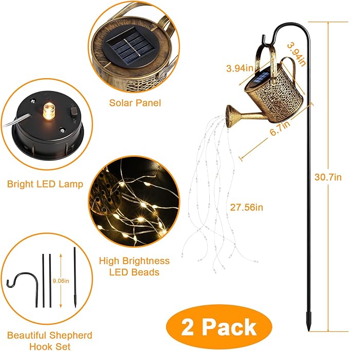 2 Pack Solar Watering Can Lights, Solar Lights Outdoor Decorative, Small Hanging Lantern Landscape Light Waterproof, Outside Garden Decor for Yard Lawn Patio, Gifts for Mom Grandma Women Birthday