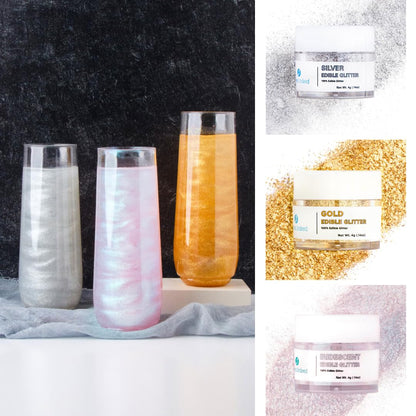 Sweets Indeed Edible Glitter, Perfect for Drinks, Cocktails, Beverages & Cake Decorating, Dessert Cake Topper, 4 grams, 3 Pack, New Years