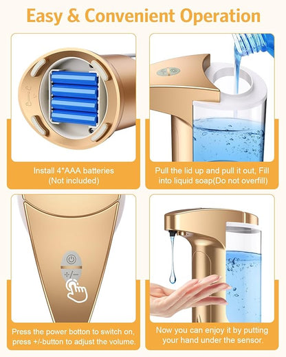 2 Pack Automatic Soap Dispenser, 370ml Touchless Automatic Liquid Soap Dispenser, Battery Operated Hand & Dish Soap Dispenser with Infrared Sensor, 3 Dispensing Levels, for Kitchen Bathroom