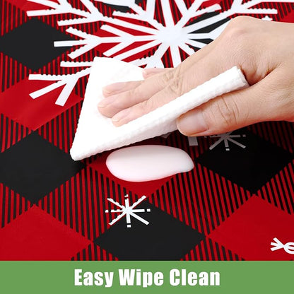 Smiry 3 Pack Gingham Disposable Table Cloth, 54 x 108 Inch Waterproof Plastic Tablecloth, Rectangle Red Checkered Snowflake Table Covers for Christmas, Birthday, Party, Banquet