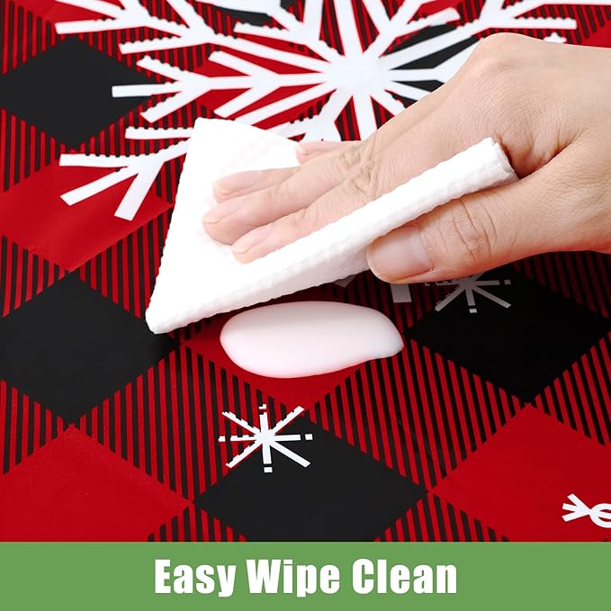 Smiry 10 Pack Gingham Disposable Table Cloth, 54 x 108 Inch Waterproof Plastic Tablecloth, Rectangle Red Checkered Snowflake Table Covers for Christmas, Birthday, Party, Banquet