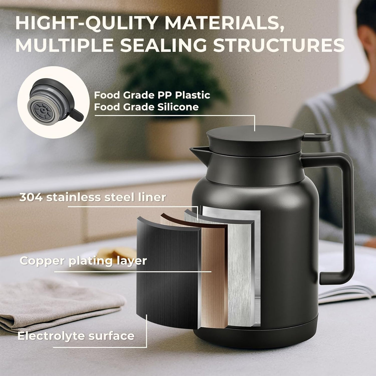 2 Pack 49oz Thermal Coffee Carafe and 15oz Insulated Water Bottle, Stainless Steel Vacuum Thermal Carafes and Water Bottle for Keeping Coffee, Tea
