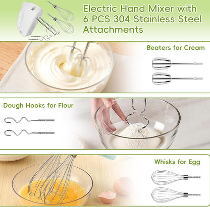 5-Speed Electric Hand Mixer, 4 Large Mixing Bowls Set, Handheld Mixers with Whisks Beater