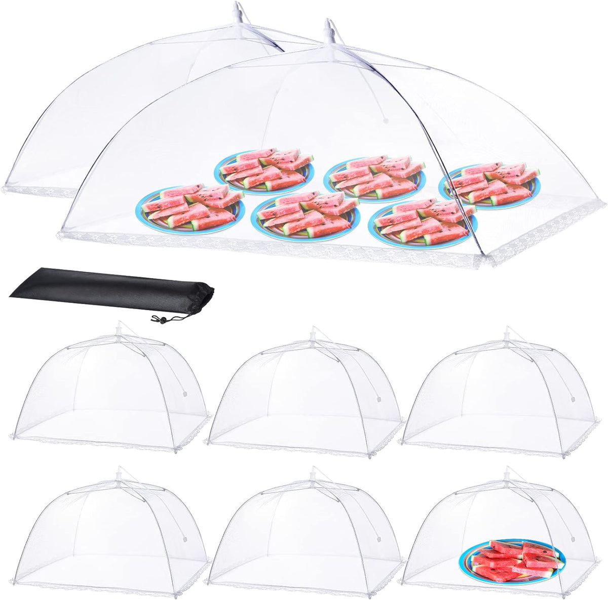 Food Covers for Outside - 2 Extra Large (40 x 25 in) & 6 Large (17 x 17 in) Food Tents/Food Covers for Outdoors Mesh Screen, Picnic Pool Party Supplies, Pop-Up and Collapsible
