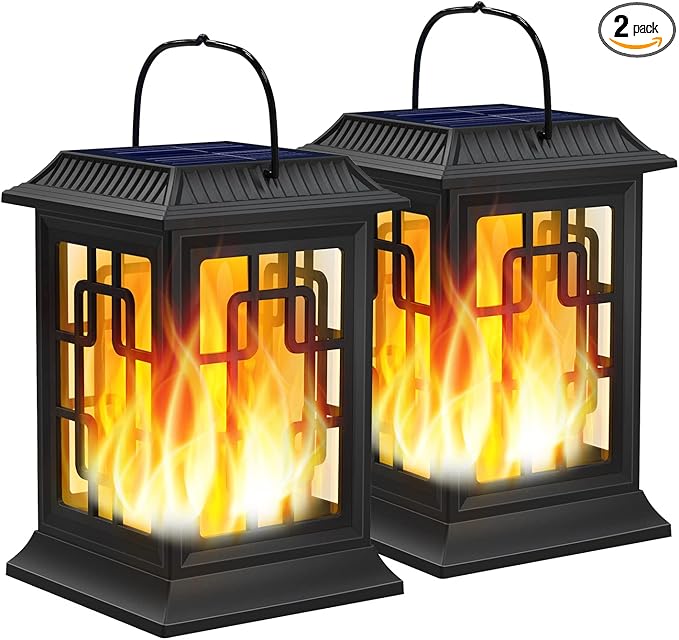 Solar Lanterns Outdoor Waterproof, Hanging Solar Lights for Outside Black Hanging Solar Powered Lantern Decorative for Garden Yard Patio, 2 Pack