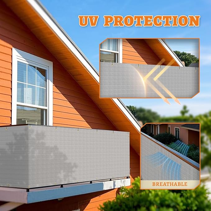 2.5' x 180' Balcony Privacy Screen Fence Cover with Zip Ties Grommets for Apartment Patio Porch Deck Backyard Outdoor (Gray)