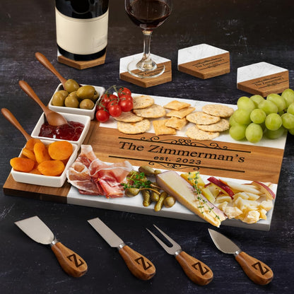 Personalized Charcuterie Board, Marble Cheese Boards for Bridal Shower Gifts, Perfect Housewarming Gifts for Couples, Custom Wedding Gifts