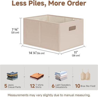StorageWorks Fabric Storage Bins for Shelves, Closet Organizers and Storage Baskets, Collapsible Storage Bins with Cutout Handles, Large, 4-Pack, Light Brown