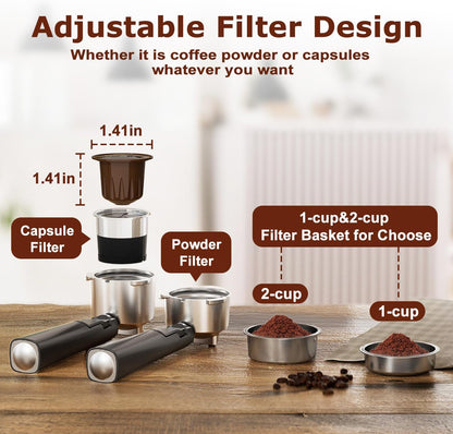 2in1 20 Bar Espresso Machine with Milk Frother, Coffee Latte Cappuccino Maker for Home, Coffee Machine Suitable for Coffee Powder/Capsules