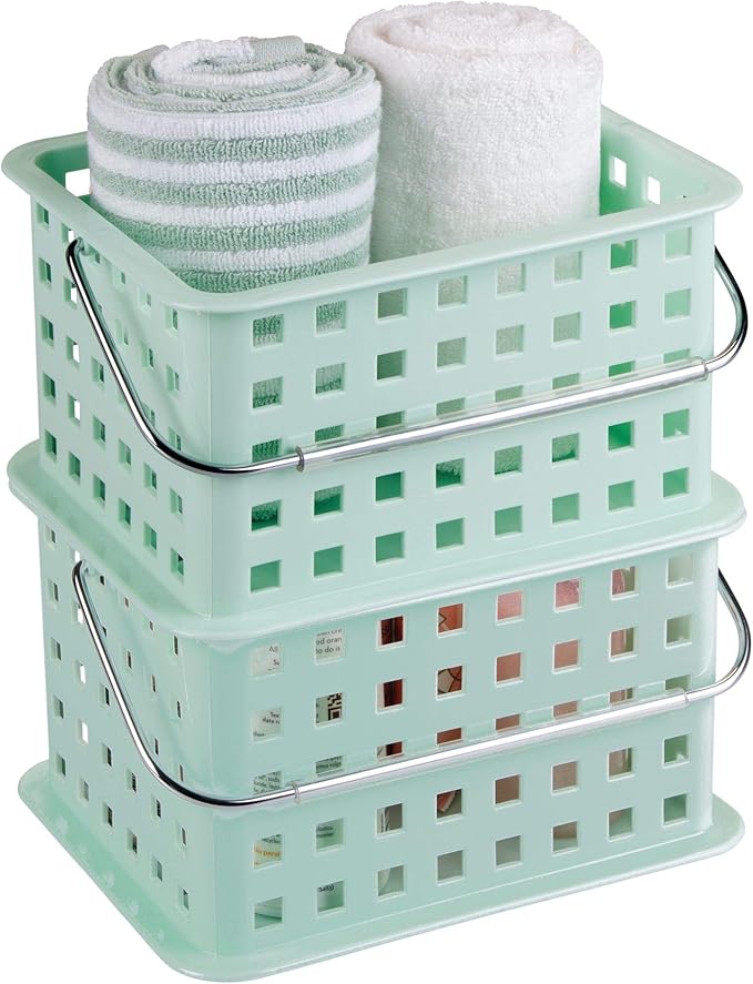 iDesign Spa BPA-Free Plastic Small Stackable Basket with Handle - 9.25" x 7" x 5", Mint