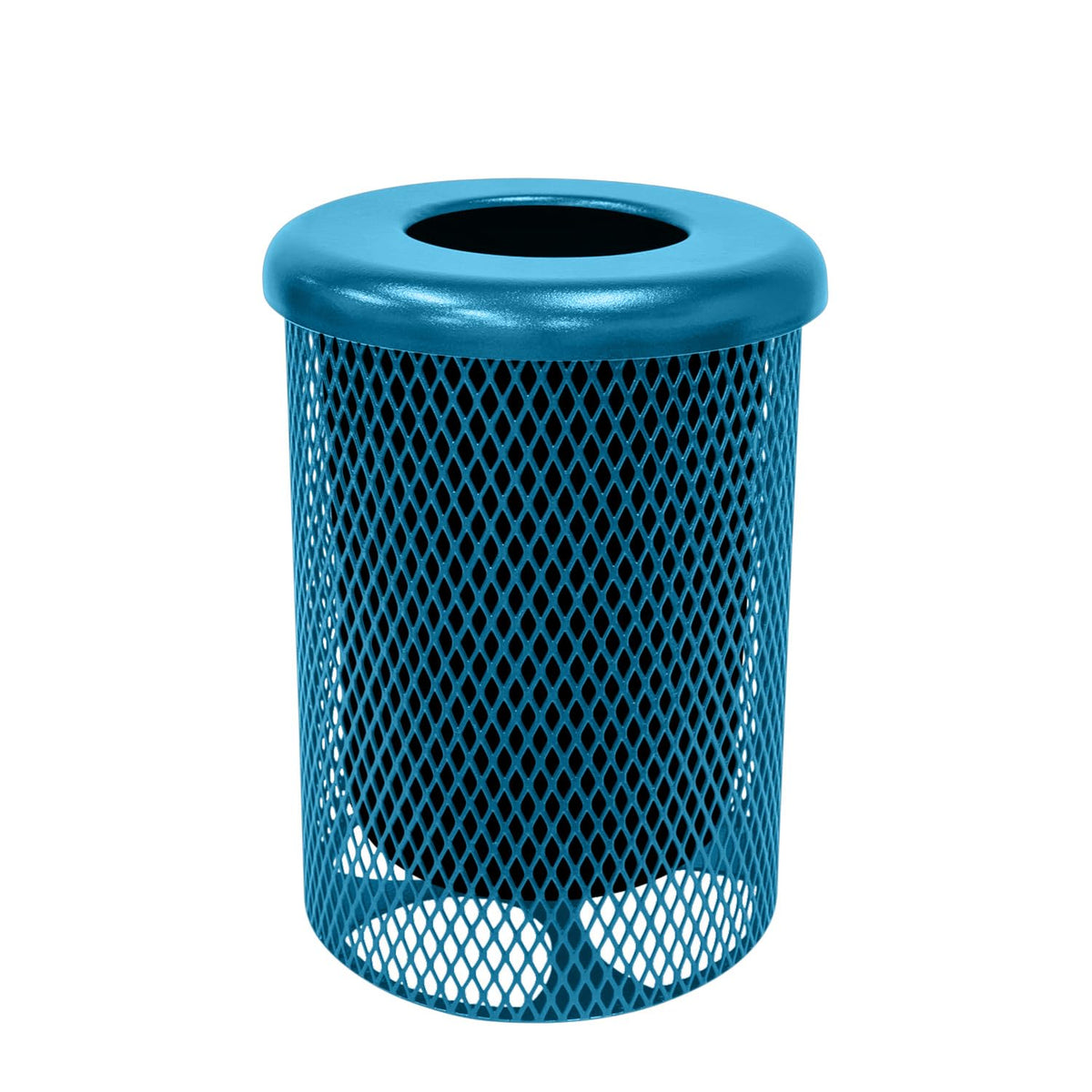 COATEDOUTDOORFURNITURE RFT-LBL Heavy Duty 32 Gallon Round Trash Receptacle, Liner Included, Light Blue with Flat Top, Made in America