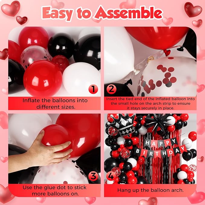 Red and Black Birthday Party Decorations 152Pcs, Red Black White Balloons Arch Kit with Banner Fringe Curtains for 16th 18th 21st 24th 32th 40th 50th 60th Birthday Decorations for Men