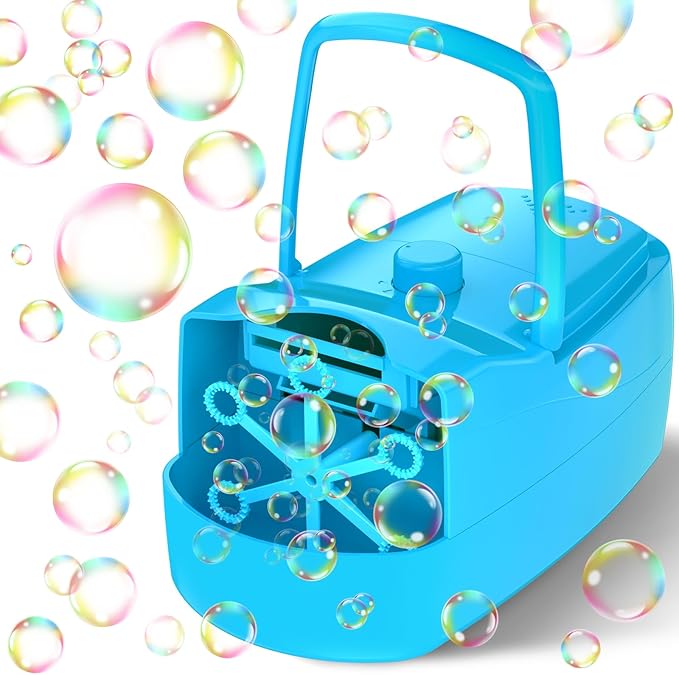 Bubble Machine, 18000+ Bubbles Per Minute Bubble Maker Blower for Kids Toddlers with 2 Speeds,6 Wands,Operated by Batteries or Plug-in for Outdoor/Indoor Birthday Parties,Wedding (Blue)