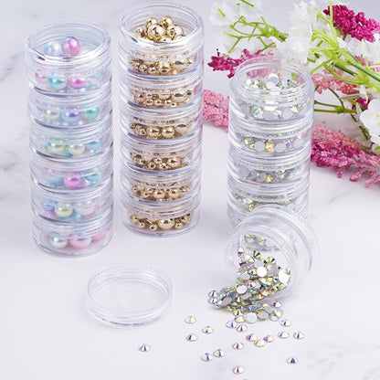 Fengek 6 Sets 6 Layer Stackable Plastic Containers, 10G/10ML Clear Cosmetic Storage Box Round Organizer Jars for Beads, Buttons, Small Jewelry Findings