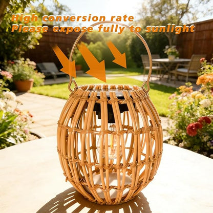 Solar Outdoor Lanterns, Hanging Rattan Lantern Handwoven Garden Lights Solar lamp Waterproof for Outside, Idea for Yard Gazebo Patio Pergola Pathway Front Porch Decor, 2 Pack