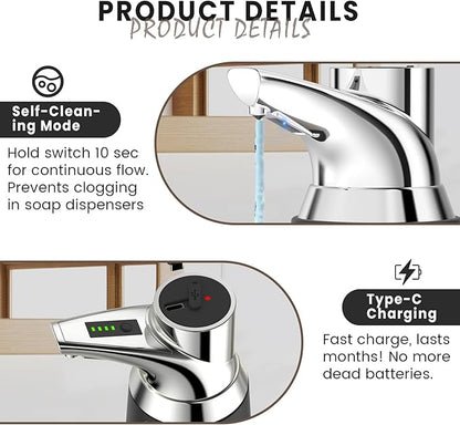 Automatic Liquid Soap Dispenser Touchless:350ML Ceramic Material -4 Level Adjustable Hand & Dish Electric Dispenser,Waterproof Type-c Rechargeable Auto Soap Pump for Bathroom,Kitchen