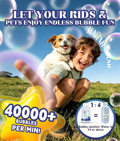 Bubble Machine - Auto 360° Rotation, Remote Control(65-131ft), 9Colors RGB Lights, 40000+ Bubbles, 1200mAh USB-C Rechargeable - Gift Toys for Kids, Toddler, Boys, Girls, Parties, Birthday, Wedding