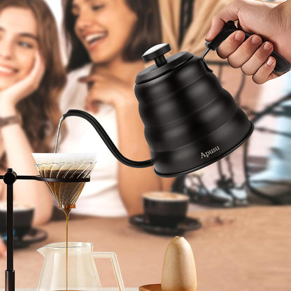Tea Kettle with Thermometer,Black Gooseneck Coffee Kettle Pot Stovetop,40oz