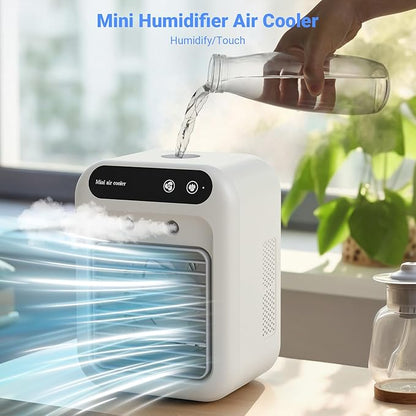 Portable Air Conditioner, Personal Cooling Fan with Humidifier, 2 Spray Modes, 2 Speeds, 4000mAh Rechargeable Battery, Quiet USB-C Small Air Conditioner for Home Office Bedroom Camping