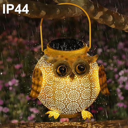 Hanging Solar Lanterns - Garden Light Waterproof Metal Decorative Solar Lantern Lights Outdoor for Patio Yard Table Pathway (1 Pack Yellow owl Lantern)
