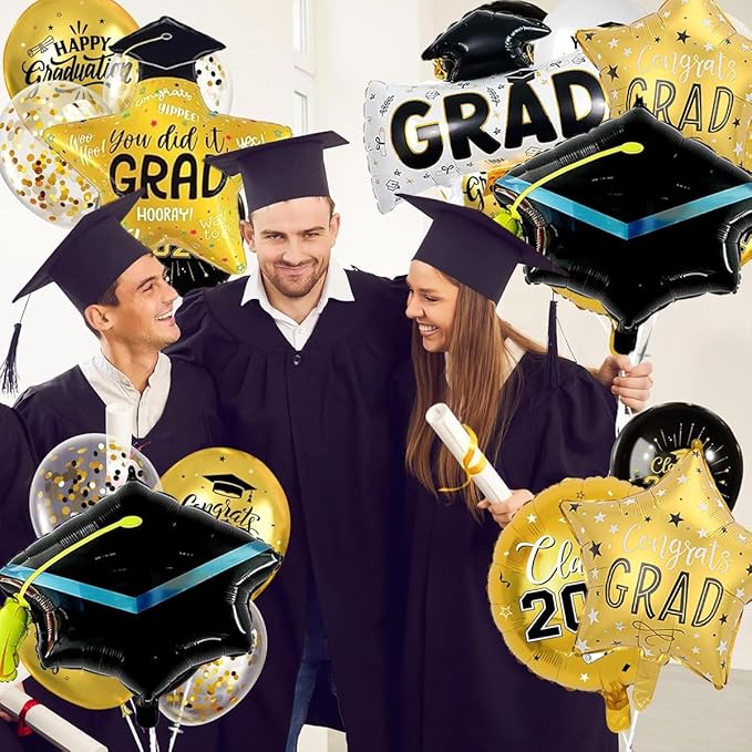 6pcs Graduation Cap Decorations Set, Graduation Balloon And Congrats Grad Balloons, Grad Foil Balloons For College High School Party Decorations 2026