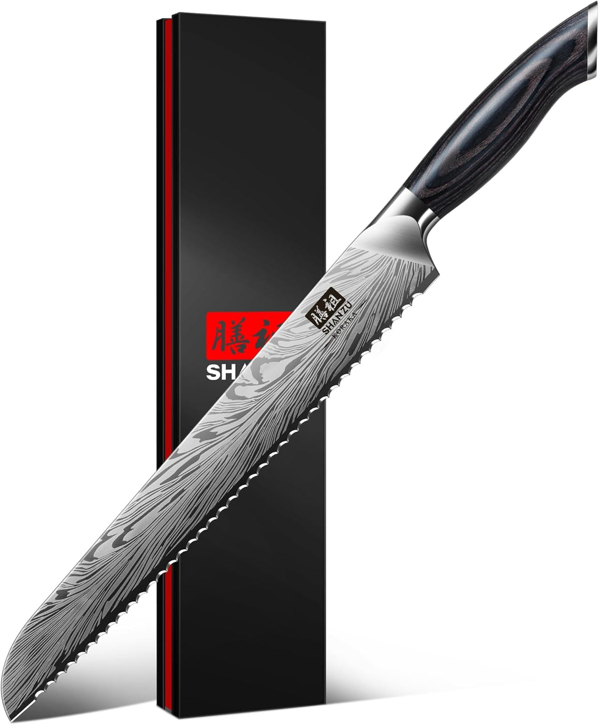 Shan ZU 10 inch Bread Knife in Powder Steel, Serrated Bread Knife for Homemade Bread Sourdough Ultra Sharp Bread Slicer Knives with Ergonomic