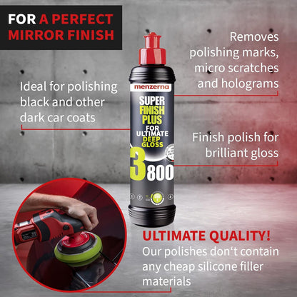 menzerna “Super Finish Plus 3800” I Deep Gloss Polish for a Perfect Mirror Finish I Polishing Compound for Micro Scratches & Holograms I Silicone Free I 8 fl oz.