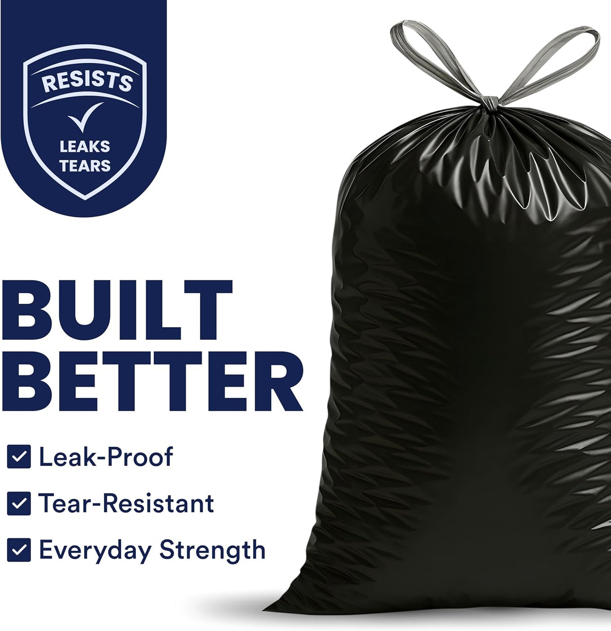 Plasticplace 13 gallon Extra Tall Drawstring Kitchen Trash Bags | Black 1.2 Mil, 24"W x 31"H (200Count)